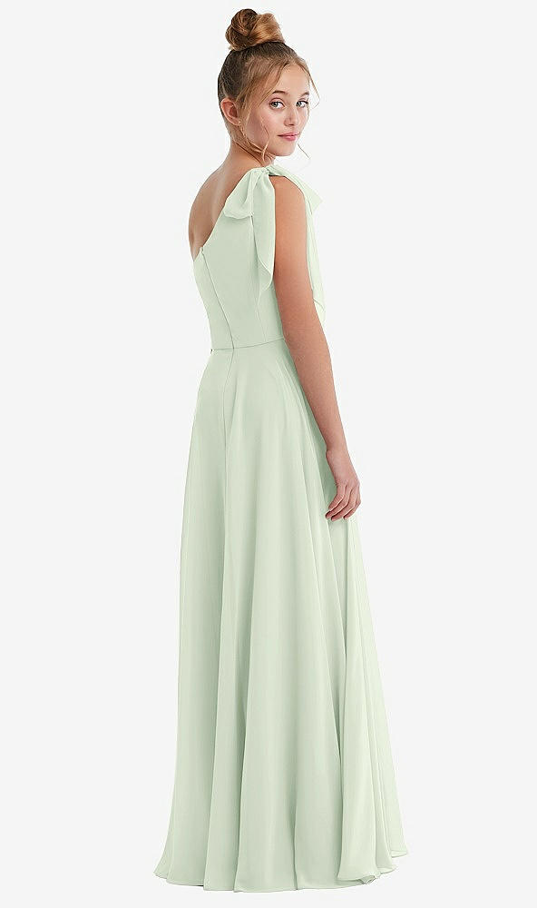 Back View - Mint Green One-Shoulder Scarf Bow Chiffon Junior Bridesmaid Dress