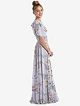 Side View Thumbnail - Butterfly Botanica Silver Dove One-Shoulder Scarf Bow Chiffon Junior Bridesmaid Dress