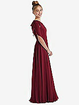 Side View Thumbnail - Burgundy One-Shoulder Scarf Bow Chiffon Junior Bridesmaid Dress