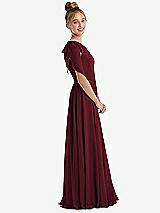Side View Thumbnail - Cabernet One-Shoulder Scarf Bow Chiffon Junior Bridesmaid Dress