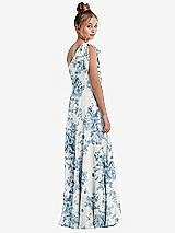 Rear View Thumbnail - Cottage Rose Dusk Blue One-Shoulder Scarf Bow Chiffon Junior Bridesmaid Dress