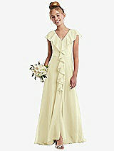 Front View Thumbnail - Butter Yellow Cascading Ruffle Full Skirt Chiffon Junior Bridesmaid Dress