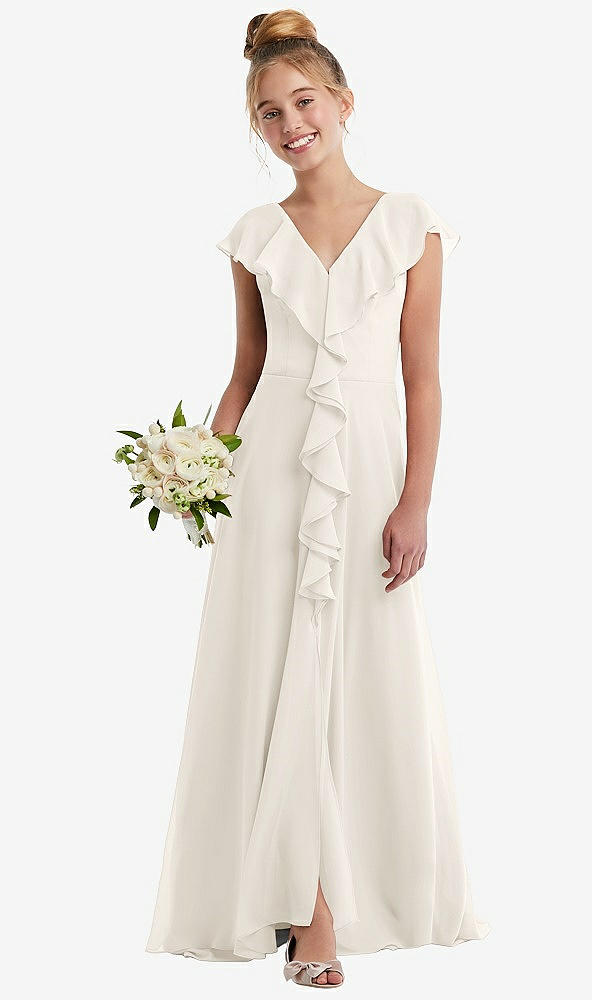 Front View - Ivory Cascading Ruffle Full Skirt Chiffon Junior Bridesmaid Dress