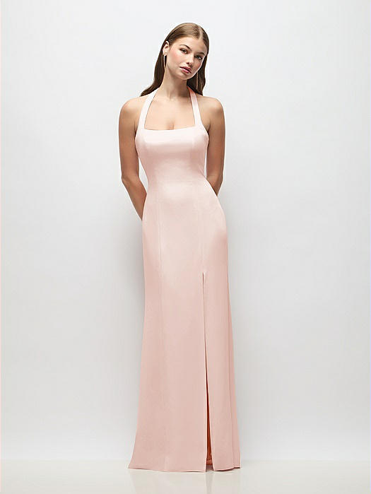 Tie Halter Open Back Trumpet Gown 