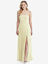 Front View Thumbnail - Butter Yellow Cuffed Strapless Maxi Dress with Front Slit