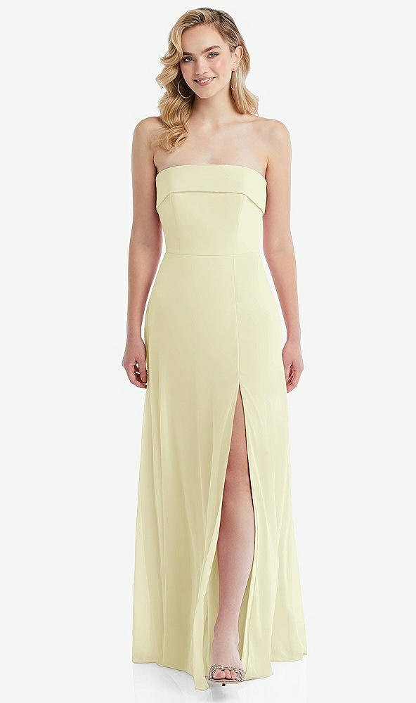 Front View - Butter Yellow Cuffed Strapless Maxi Dress with Front Slit