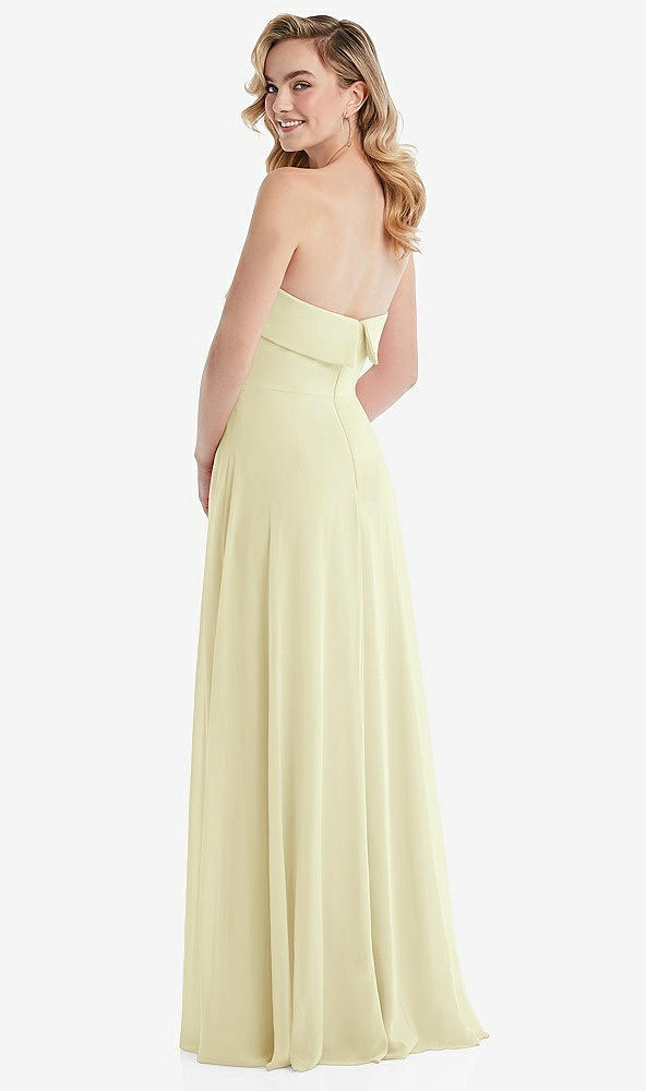 Back View - Butter Yellow Cuffed Strapless Maxi Dress with Front Slit