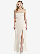 Front View Thumbnail - Ivory Cuffed Strapless Maxi Dress with Front Slit
