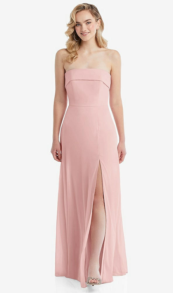 Front View - Rose Cuffed Strapless Maxi Dress with Front Slit