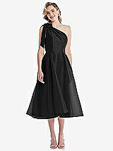 Front View Thumbnail - Black Scarf-Tie One-Shoulder Organdy Midi Dress