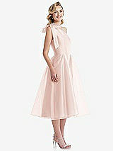 Side View Thumbnail - Blush Scarf-Tie One-Shoulder Organdy Midi Dress