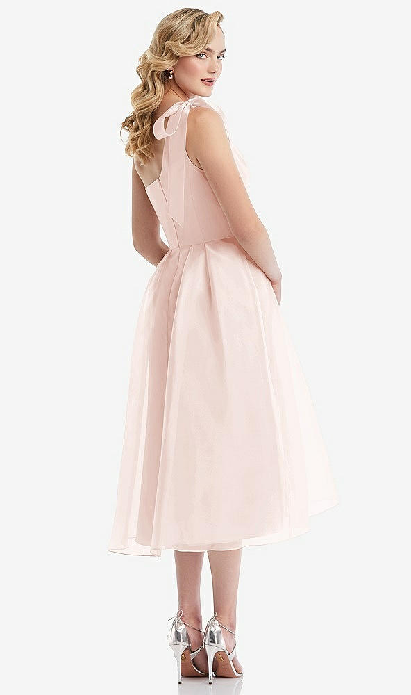 Back View - Blush Scarf-Tie One-Shoulder Organdy Midi Dress