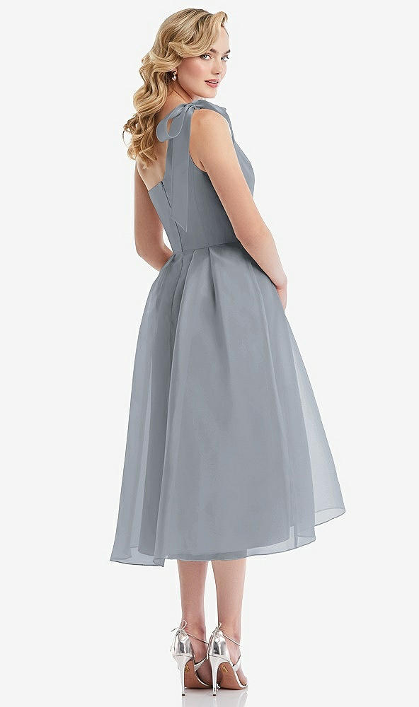 Back View - Platinum Scarf-Tie One-Shoulder Organdy Midi Dress