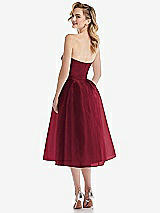 Rear View Thumbnail - Burgundy Strapless Pleated Skirt Organdy Midi Dress
