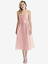 Front View Thumbnail - Rose Strapless Pleated Skirt Organdy Midi Dress