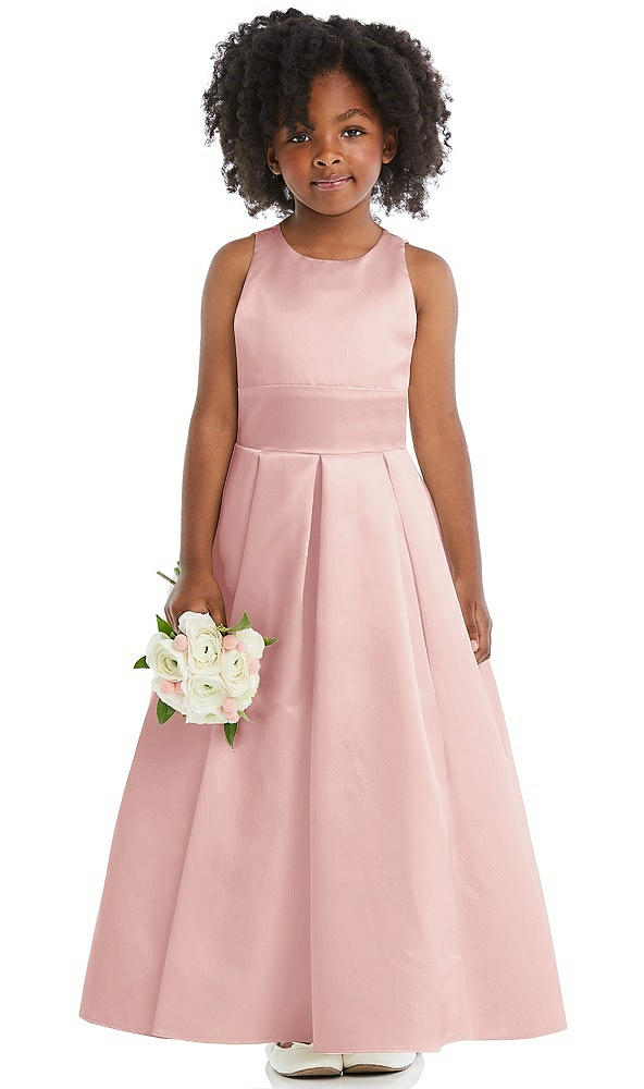 Front View - Rose Sleeveless Pleated Skirt Satin Flower Girl Dress
