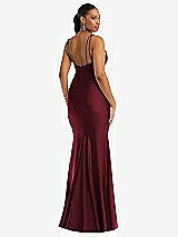 Rear View Thumbnail - Cabernet Deep V-Neck Stretch Satin Mermaid Dress with Slight Train