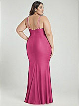 Alt View 3 Thumbnail - Tea Rose Deep V-Neck Stretch Satin Mermaid Dress with Slight Train