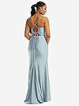 Rear View Thumbnail - Mist Cowl-Neck Open Tie-Back Stretch Satin Mermaid Dress with Slight Train