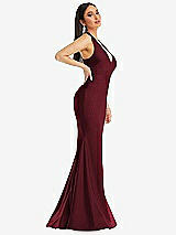 Side View Thumbnail - Cabernet Plunge Neckline Cutout Low Back Stretch Satin Mermaid Dress