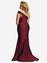 Rear View Thumbnail - Cabernet One-Shoulder Bias-Cuff Stretch Satin Mermaid Dress with Slight Train