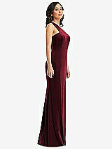 Side View Thumbnail - Cabernet One-Shoulder Velvet Trumpet Gown with Front Slit