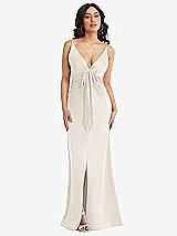 Alt View 1 Thumbnail - Ivory Skinny Strap Plunge Neckline Maxi Dress with Bow Detail