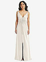 Front View Thumbnail - Ivory Skinny Strap Plunge Neckline Maxi Dress with Bow Detail