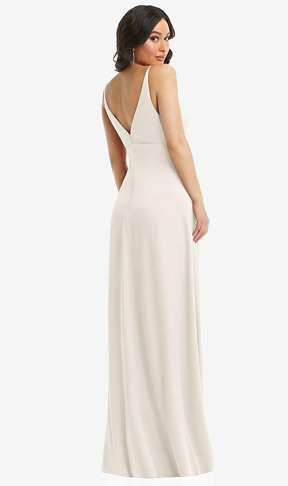 Back View - Ivory Skinny Strap Plunge Neckline Maxi Dress with Bow Detail
