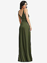Rear View Thumbnail - Olive Green Skinny Strap Plunge Neckline Maxi Dress with Bow Detail