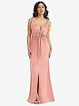 Alt View 1 Thumbnail - Rose Skinny Strap Plunge Neckline Maxi Dress with Bow Detail