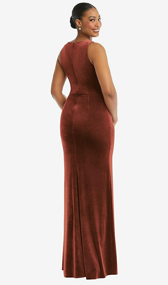 Back View - Auburn Moon Square Neck Closed Back Velvet Maxi Dress