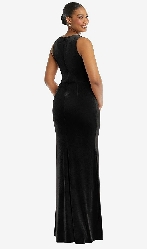 Back View - Black Square Neck Closed Back Velvet Maxi Dress
