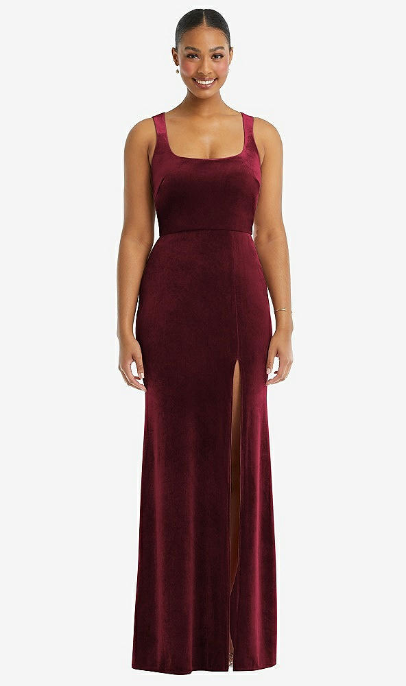 Front View - Cabernet Square Neck Closed Back Velvet Maxi Dress