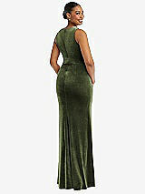 Rear View Thumbnail - Olive Green Square Neck Closed Back Velvet Maxi Dress