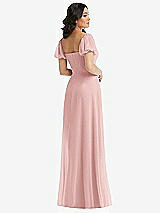 Rear View Thumbnail - Rose Puff Sleeve Chiffon Maxi Dress with Front Slit