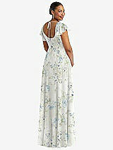 Rear View Thumbnail - Bleu Garden Flutter Sleeve Scoop Open-Back Chiffon Maxi Dress