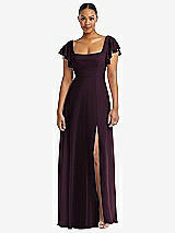 Alt View 1 Thumbnail - Deep Plum Flutter Sleeve Scoop Open-Back Chiffon Maxi Dress