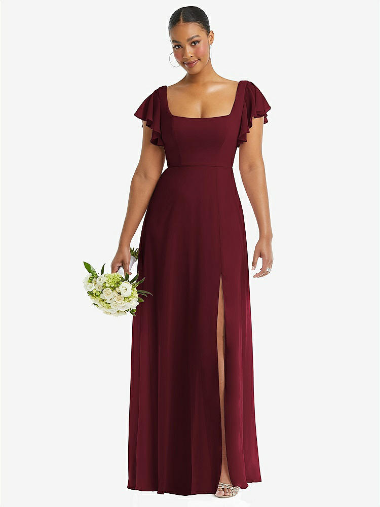 Flutter Sleeve Cutout Tie-back Maxi Bridesmaid Dress With Tiered