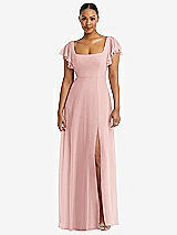 Alt View 1 Thumbnail - Rose Flutter Sleeve Scoop Open-Back Chiffon Maxi Dress