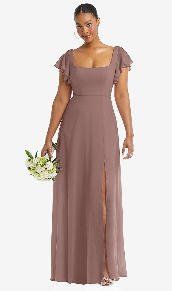 Front View - Sienna Flutter Sleeve Scoop Open-Back Chiffon Maxi Dress