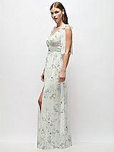 Side View Thumbnail - Bleu Garden Plunge Neckline Bow Shoulder Empire Waist Chiffon Maxi Dress