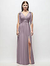 Front View Thumbnail - Lilac Dusk Plunge Neckline Bow Shoulder Empire Waist Chiffon Maxi Dress