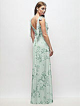 Rear View Thumbnail - Mint Green Floral Plunge Neckline Bow Shoulder Empire Waist Chiffon Maxi Dress