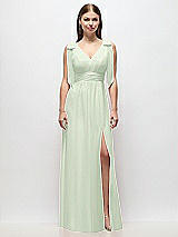 Front View Thumbnail - Mint Green Plunge Neckline Bow Shoulder Empire Waist Chiffon Maxi Dress
