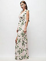 Side View Thumbnail - Palm Beach Print Plunge Neckline Bow Shoulder Empire Waist Chiffon Maxi Dress