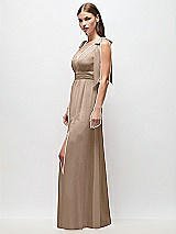 Side View Thumbnail - Topaz Plunge Neckline Bow Shoulder Empire Waist Chiffon Maxi Dress