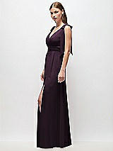 Side View Thumbnail - Aubergine Plunge Neckline Bow Shoulder Empire Waist Chiffon Maxi Dress