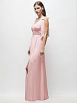 Side View Thumbnail - Ballet Pink Plunge Neckline Bow Shoulder Empire Waist Chiffon Maxi Dress