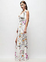 Side View Thumbnail - Butterfly Botanica Ivory Plunge Neckline Bow Shoulder Empire Waist Chiffon Maxi Dress